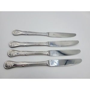 Pfaltzgraff Tea Rose‎ Dinner Knives x 4 All Stainless Flatware Silverware